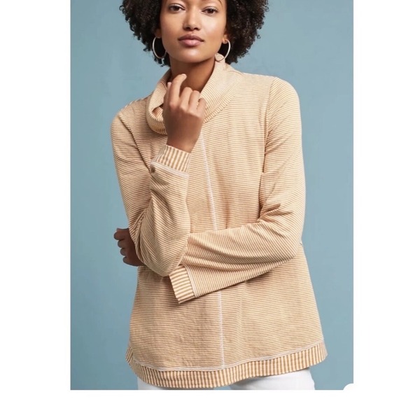 Anthropologie Maeve Striped Cowl Neck Mustard Tai Sweater Top Size XS - Picture 6 of 8